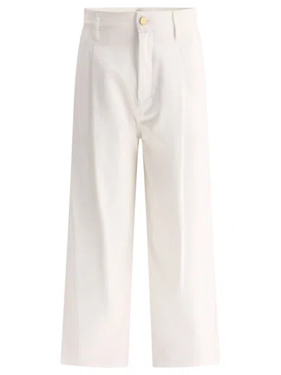 Shop Max Mara S "vincent" Wide Fit Cotton Gabardine Trousers In White