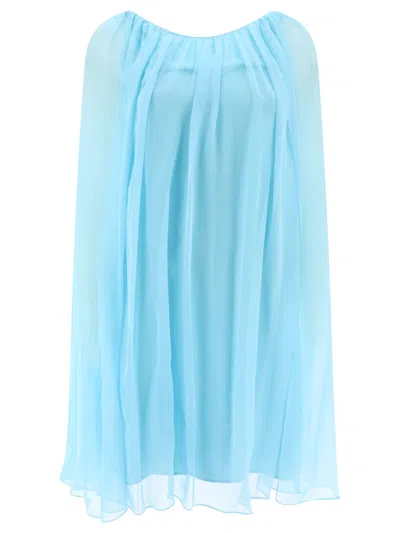 Shop Max Mara Pianoforte Silk Chiffon Flared Dress In Light Blue