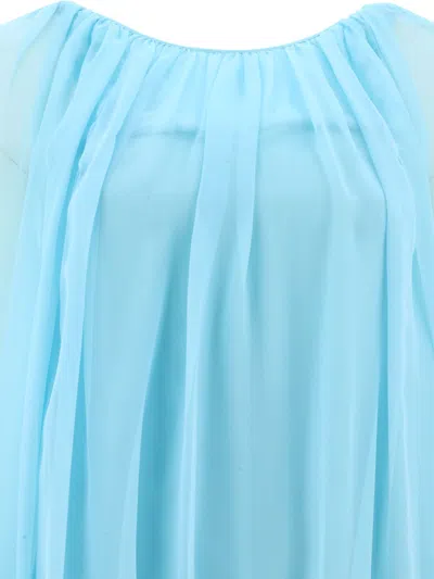 Shop Max Mara Pianoforte Silk Chiffon Flared Dress In Light Blue