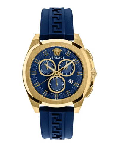 Shop Versace Geo Chrono Silicone Watch In Gold