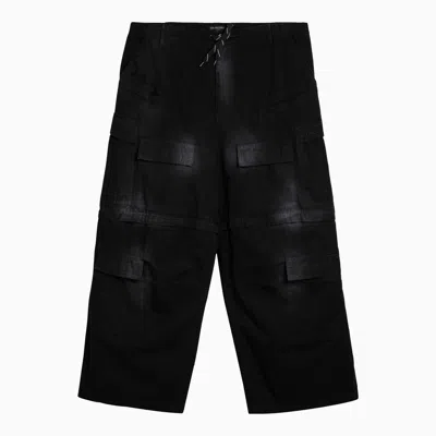 Shop Balenciaga Black Washed Convertible Cargo Trousers