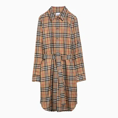 Shop Burberry Beige Check Pattern Cotton Chemisier Dress