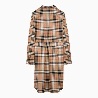 Shop Burberry Beige Check Pattern Cotton Chemisier Dress