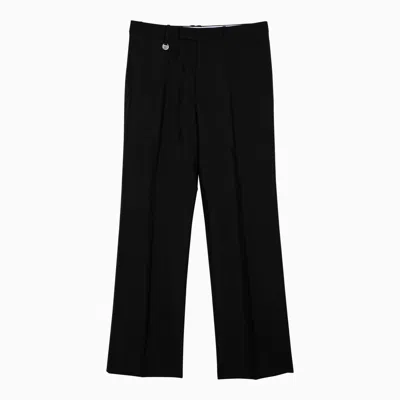 Shop Burberry Black Regular Trousers In Wool And Silk Blend