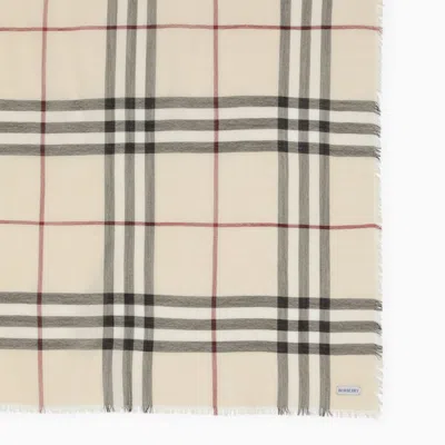 Shop Burberry Check Stone Wool Scarf