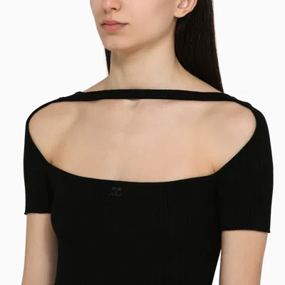 Shop Courrèges Black Viscose Blend T Shirt With Plunging Neckline