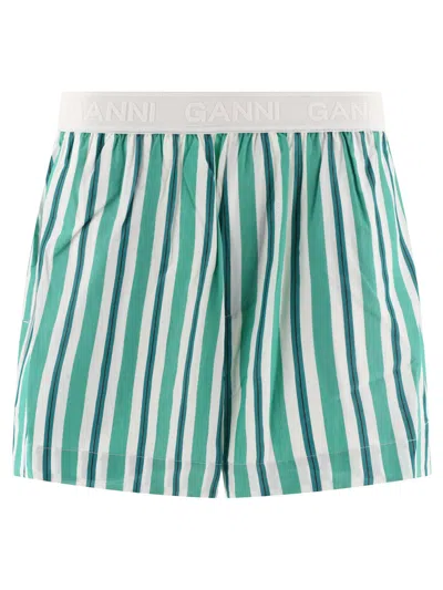 Shop Ganni Striped Elasticated Shorts
