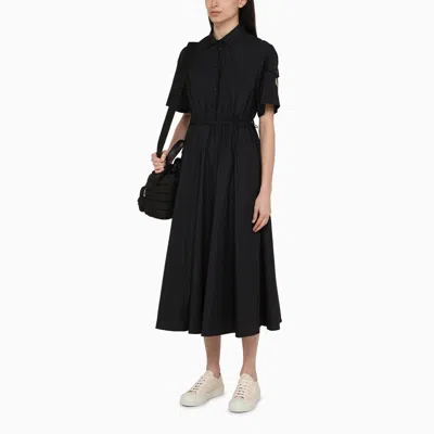 Shop Moncler Black Nylon Midi Chemisier Dress