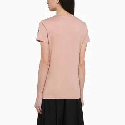 Shop Moncler Pink Cotton T Shirt With Logo Patch