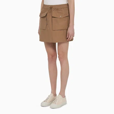 Shop Moncler Sand Colored Cotton Blend Miniskirt