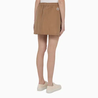 Shop Moncler Sand Colored Cotton Blend Miniskirt