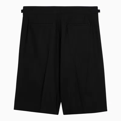 Shop Pt Torino Black Wool Bermuda Shorts With Darts