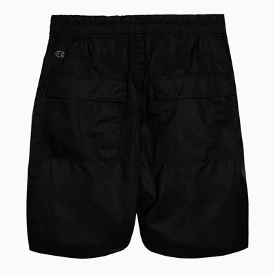 Shop Rick Owens Black Nylon Bermuda Shorts With Logo