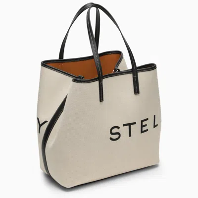 Shop Stella Mccartney Stella Mc Cartney Ecru Cotton Blend Tote Bag With Logo