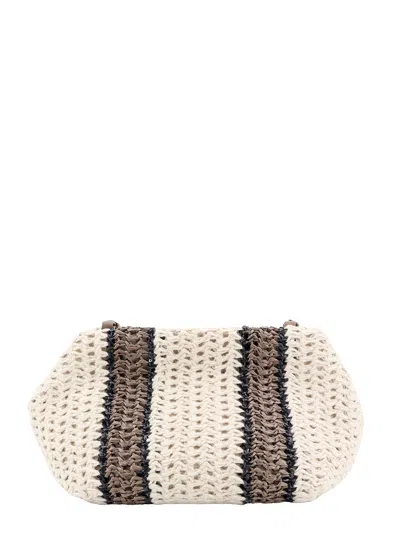 Shop Brunello Cucinelli Knitted Bag With Rafia Effect