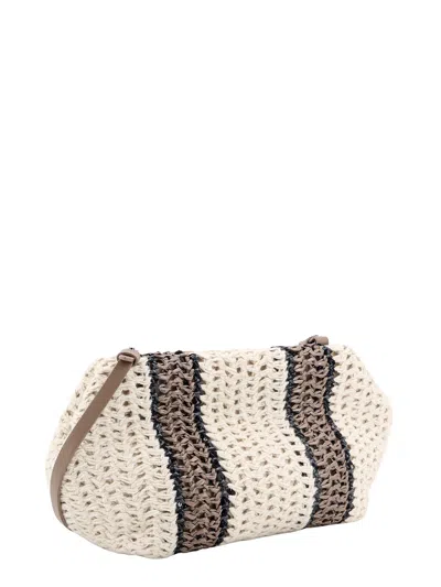 Shop Brunello Cucinelli Knitted Bag With Rafia Effect