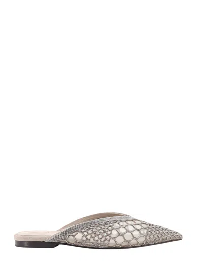Shop Brunello Cucinelli Mesh Sabot With All-over Monili Embroidery