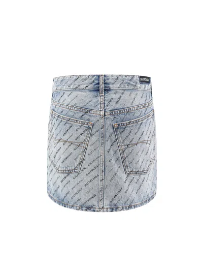 Shop Balenciaga Mini Denim Skirt With All-over  Print
