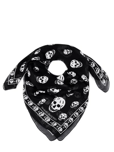 Shop Alexander Mcqueen Silk Scarf With All-over Skull Print