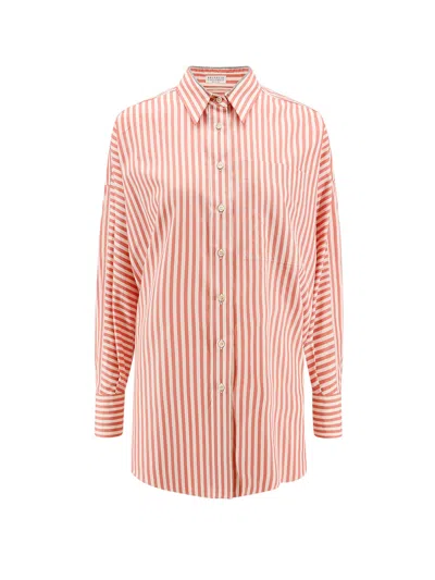 Shop Brunello Cucinelli Striped Cotton And Silk Shirt