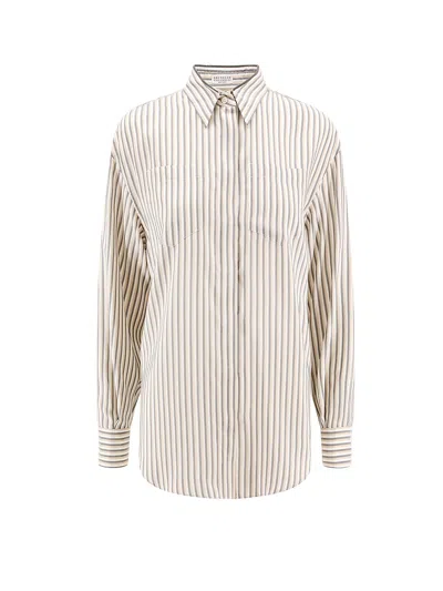 Shop Brunello Cucinelli Striped Silk Shirt