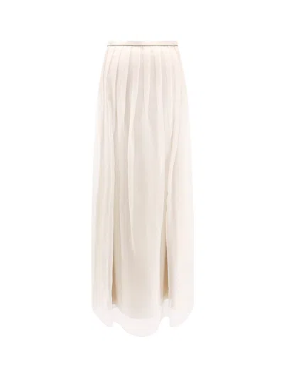 Shop Brunello Cucinelli Voilke Long Skirt With Monili Trimming