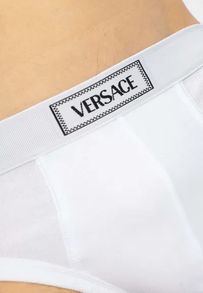 Shop Versace 90s Vintage Logo-waistband Briefs In White