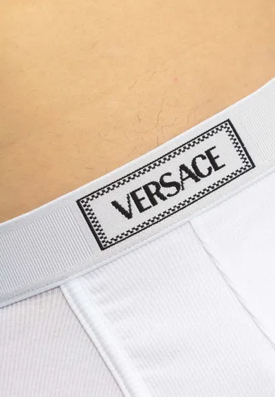 Shop Versace 90s Vintage Logo-waistband Trunks In White