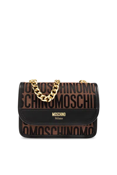 Shop Moschino All-over Logo Shoulder Bag In Brown