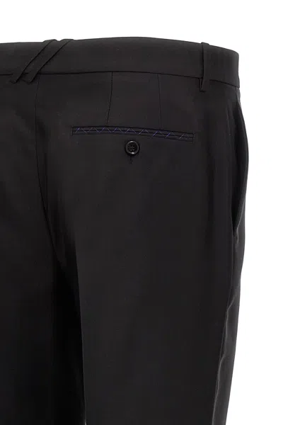Burberry Suit Pants In Navy Blue Wool. Straight-leg Cut. Zippered Closure And Belt Clip. In Black