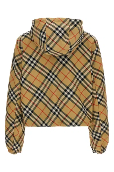 Shop Burberry Women Crop Check Reversible Jacket In Cream