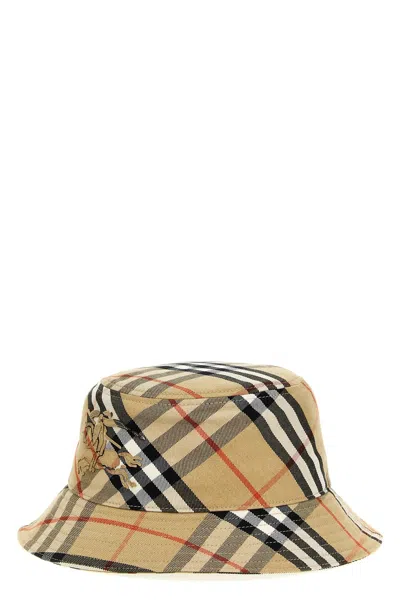 Shop Burberry Women Logo Embroidery Check Bucket Hat In Cream