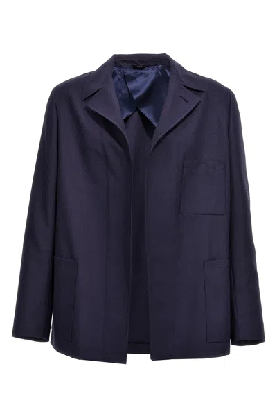 Shop Fendi Men Half Belt Jacket In Blue