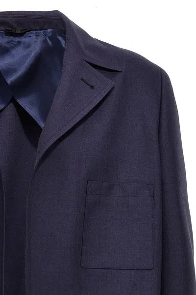 Shop Fendi Men Half Belt Jacket In Blue