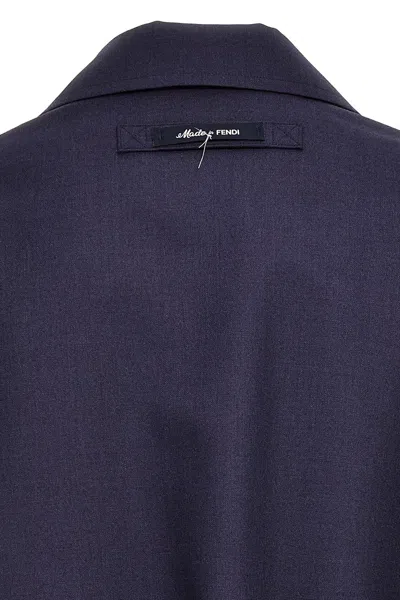 Fendi Single-breasted Jacket With No Visible External Buttons In Blue