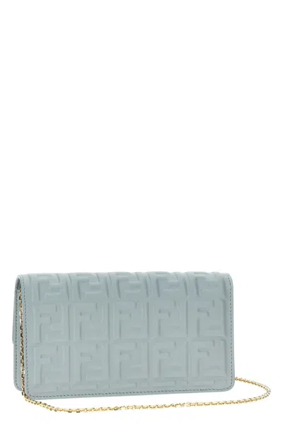 Shop Fendi Women 'baguette' Wallet On Chain In Blue