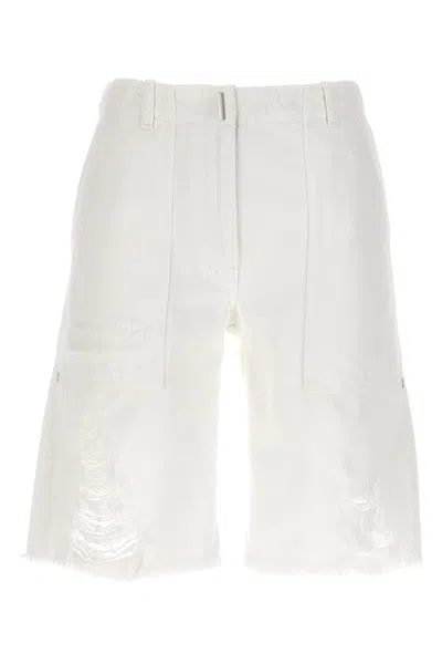 Shop Givenchy Women Destroyed Denim Bermuda Shorts In White