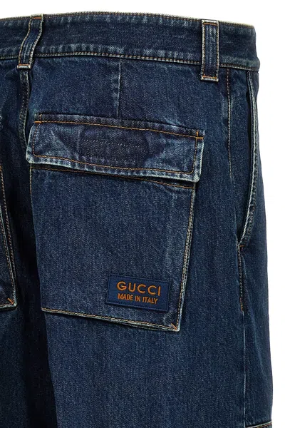 Shop Gucci Men Cargo Jeans In Blue