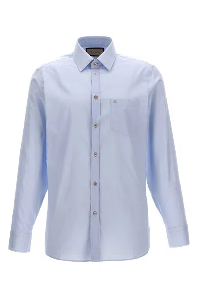 Shop Gucci Men Double G Embroidery Shirt In Blue