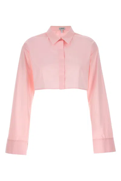 Shop Loewe Women Cropped Cotton Shirt In Pink