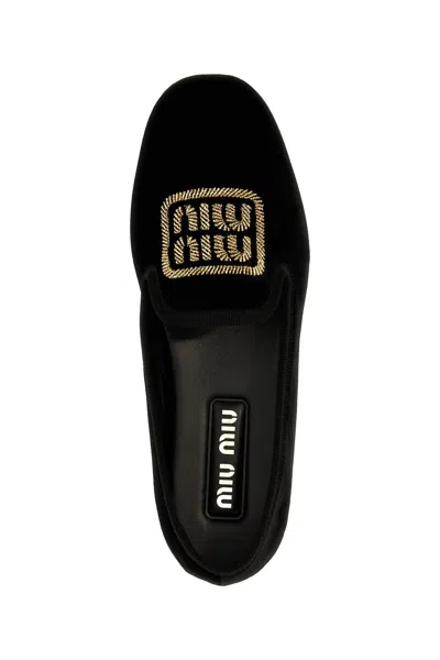 Shop Miu Miu Women Logo Velvet Slipper In Black