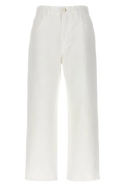Shop Moncler Women Crop Straight Leg Jeans In White