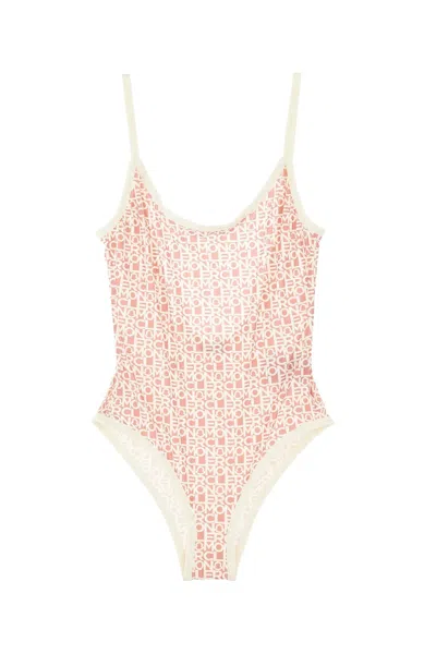 Shop Moncler Women Logo Print One-piece Swimsuit In Pink
