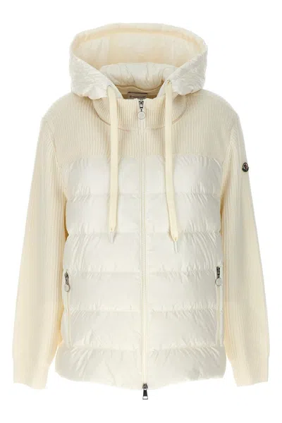 Shop Moncler Women Two-material Cardigan In White