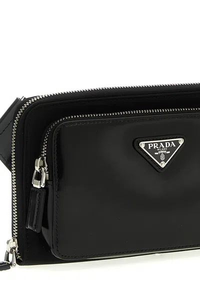 Shop Prada Men Re-nylon Leather Shoulder Strap In Black