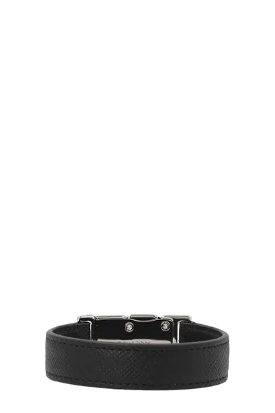 Shop Prada Men Triangle Logo Bracelet In Black