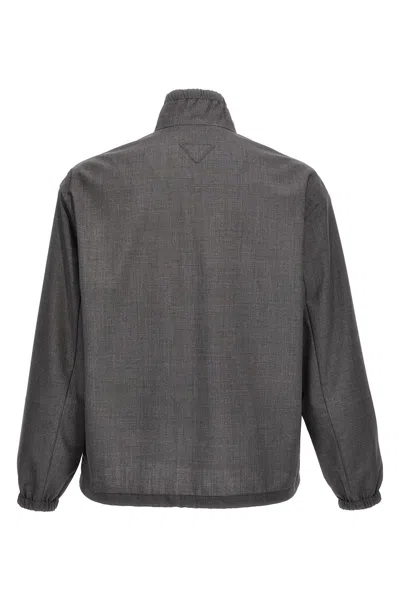 Shop Prada Men Wool Blouson In Gray