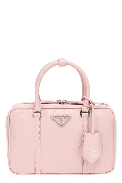 Shop Prada Women 'nappa Antique' Midi Top Handbag In Pink