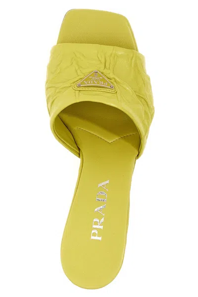 Shop Prada Women Coated Nappa Mules In Yellow