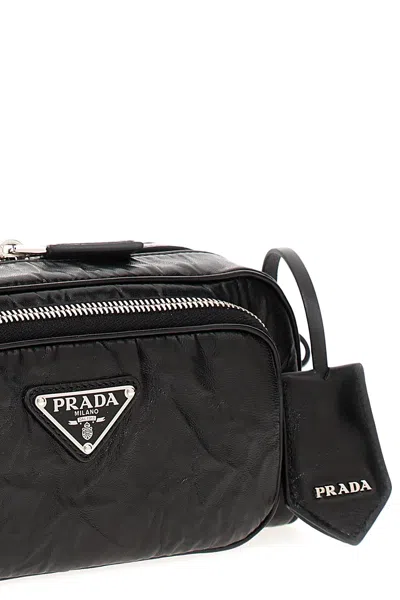 Shop Prada Women Logo Antique Nappa Crossbody Bag In Black